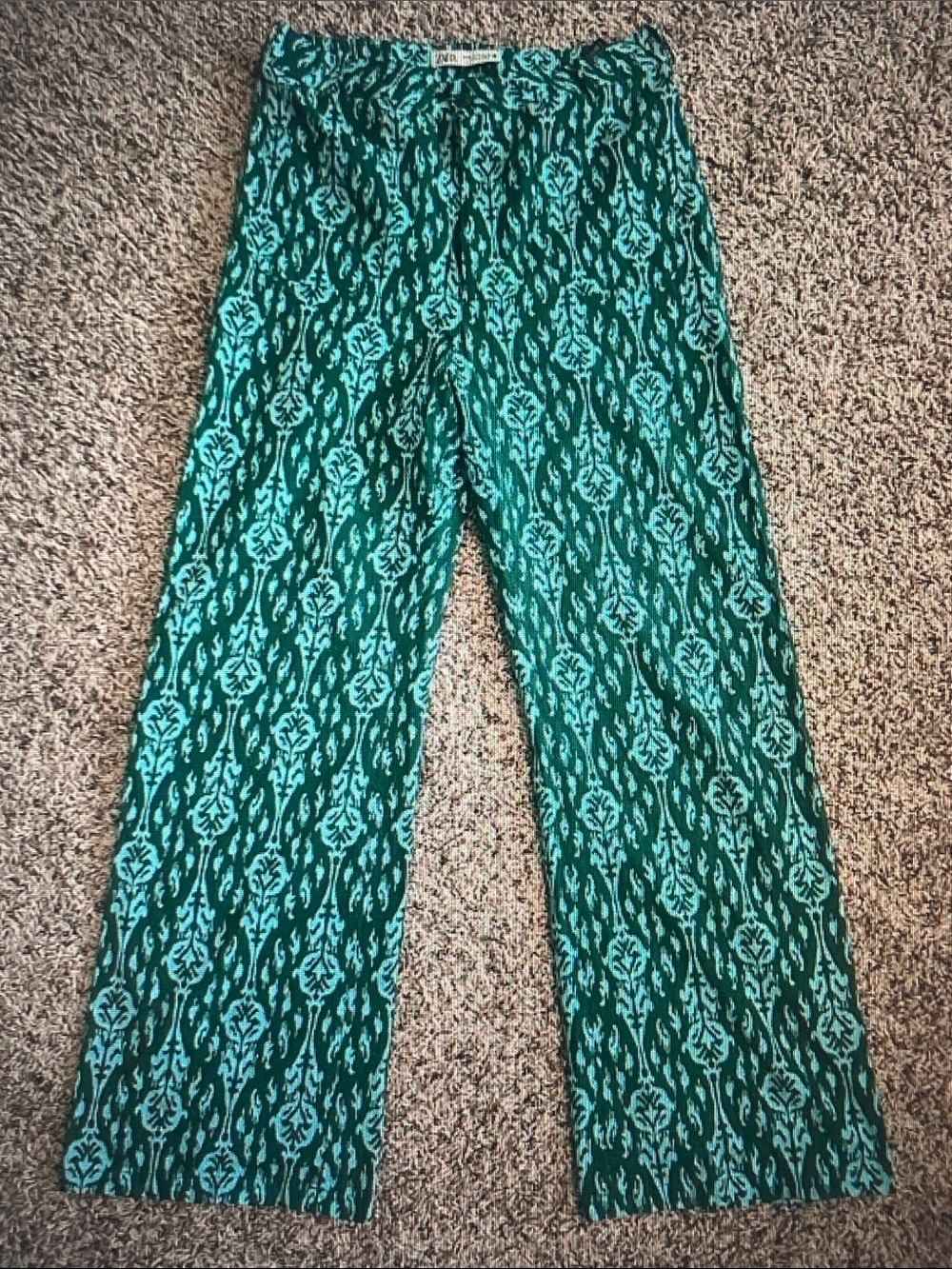 Zara Teal & Dark Green Printed Wide-Leg Trousers
